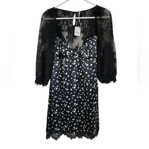Free people Chic Black Lace Dress with Polka Dots NWT